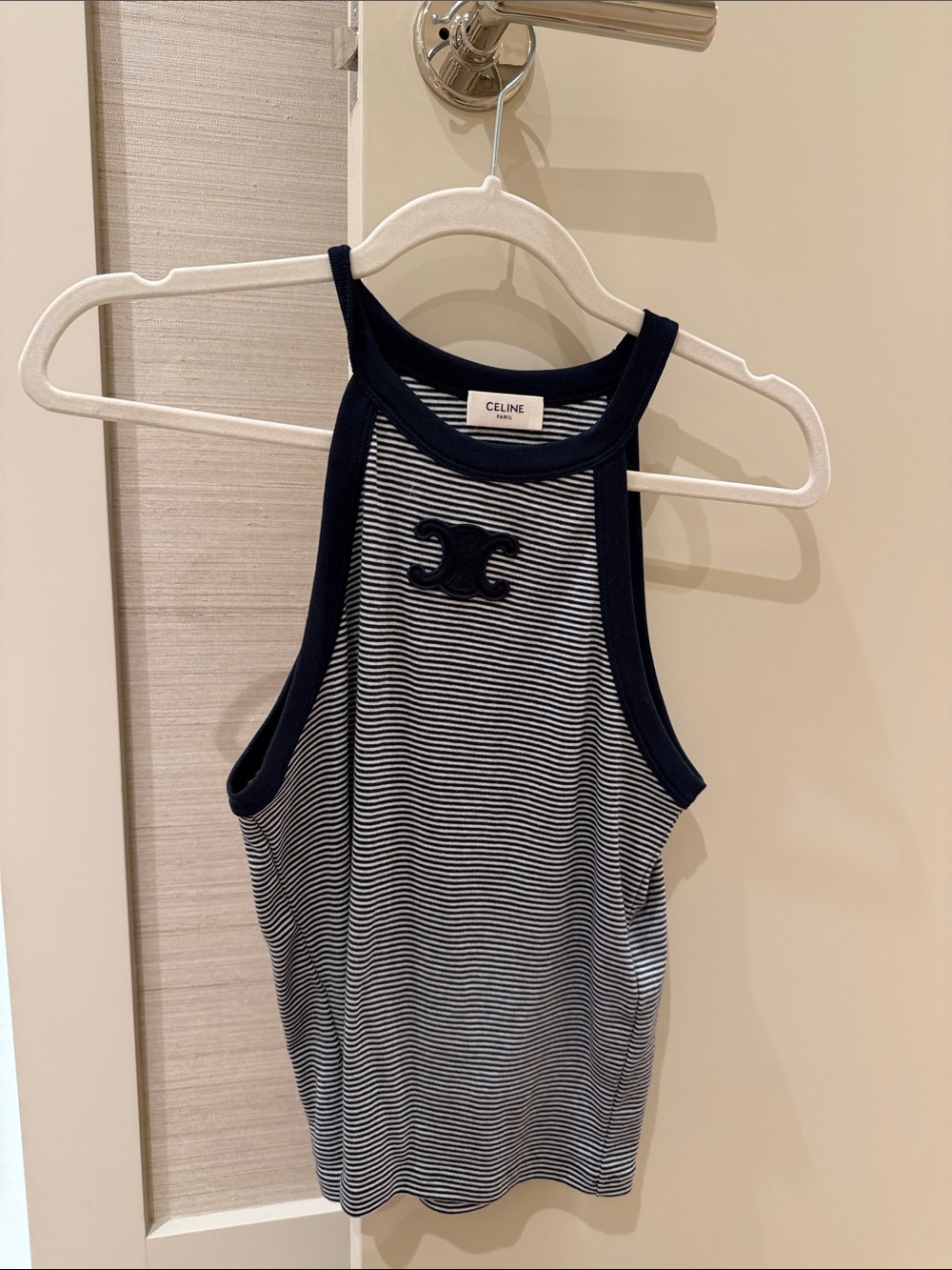 Celine Navy & White Striped tank with logo